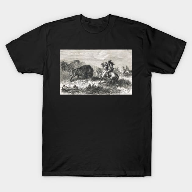 Indians hunting Buffalo in the 19th century T-Shirt by artfromthepast